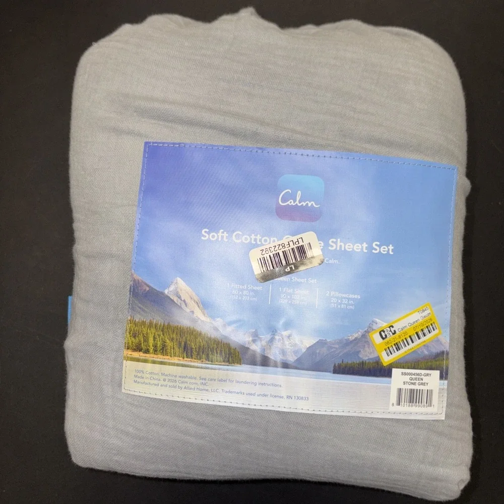 Calm Gray Soft Cotton Gauze Sheet Set Size Queen 20740
